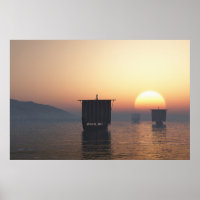 Viking Longships at Sunset