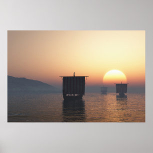 Poster Viking Longships at Sunset