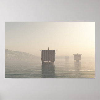 Poster Viking Longships in the Mist