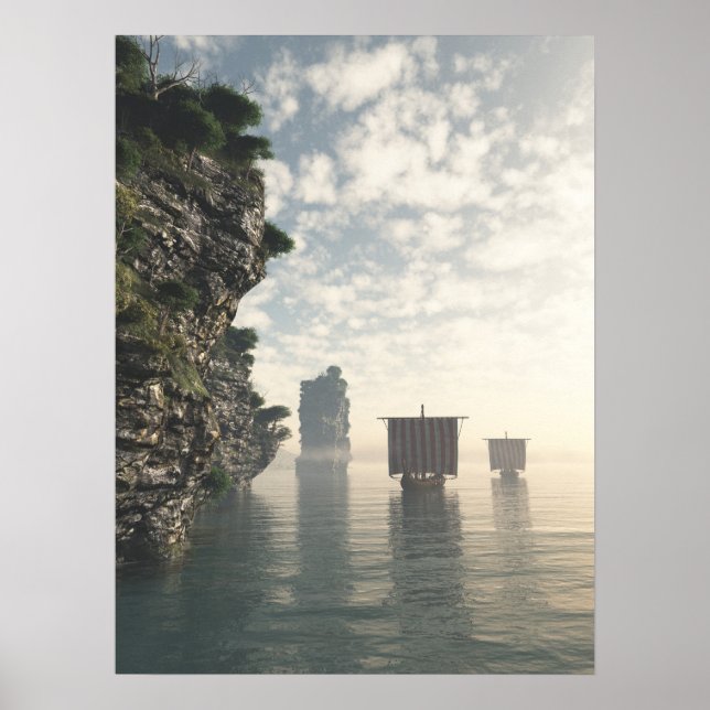 Poster Viking Longships in Unknown Waters (Frente)