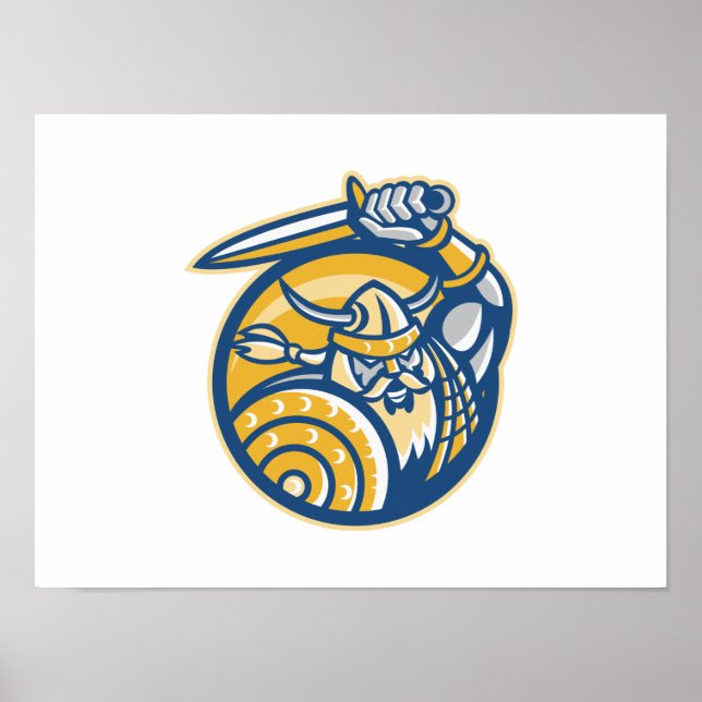 Pôster Viking Norse Warrior Com Espada E Blindagem (Frente)