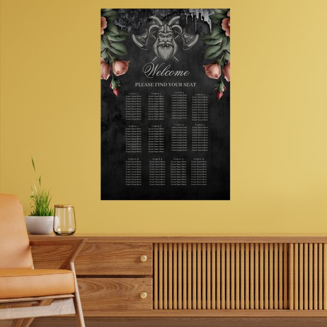 Poster Viking Wolf & Rosas. Cabeça de lobo estilizada (Sala de Estar 2)