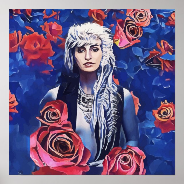 Poster Viking Woman Rosa vermelha Original Abstrato Art (Frente)