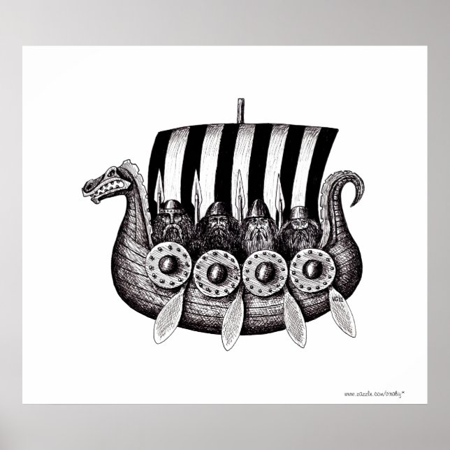 Pôster Vikings no desenho de tinta caneta preto e branco  (Frente)