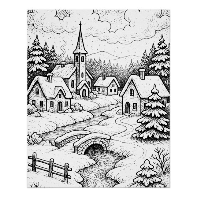 Pôster Vila de Natal no Inverno (Frente)