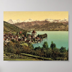 Pôster Vila de Oberhofen, Bernese Oberland, suiça c