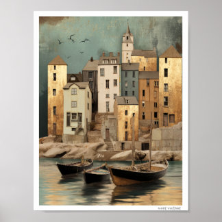 POSTER VILA DE PESCA DE ARTE FINA GRAVOSA
