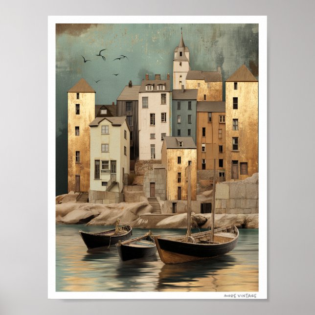POSTER VILA DE PESCA DE ARTE FINA GRAVOSA (Frente)