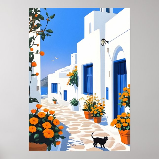 Poster Vila Grega de Santorini Arte de Parede de Beco Bra (Frente)