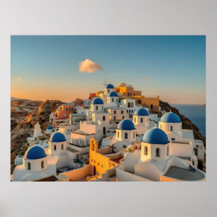 Poster Vila Picturesca Oia Ilha Grega Santorini