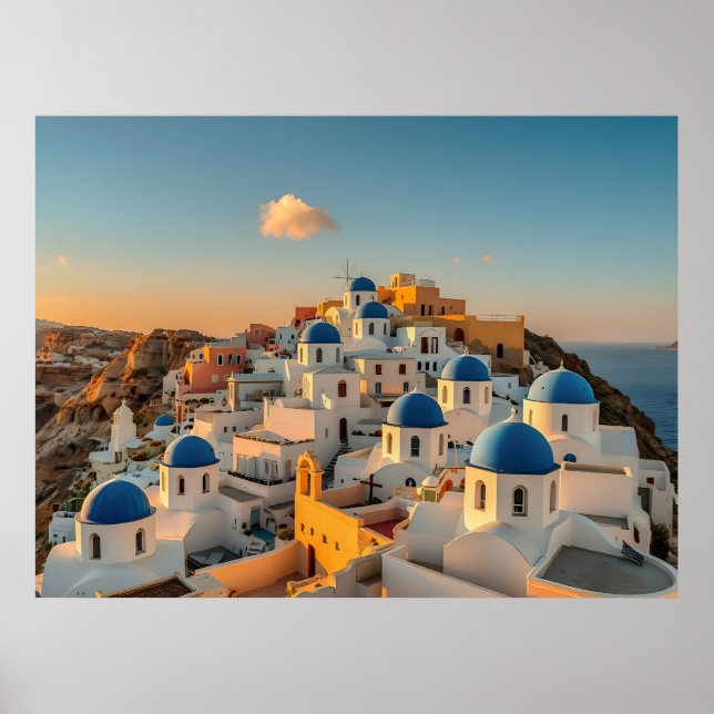 Poster Vila Picturesca Oia Ilha Grega Santorini (Frente)