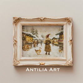 Poster Vila Snowy de Pintura no Mercado de Natal