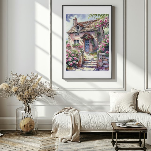Poster Vila Sonhadora de Verão com Rosas (Dreamy Summer Village with Roses Poster Mockup 4)