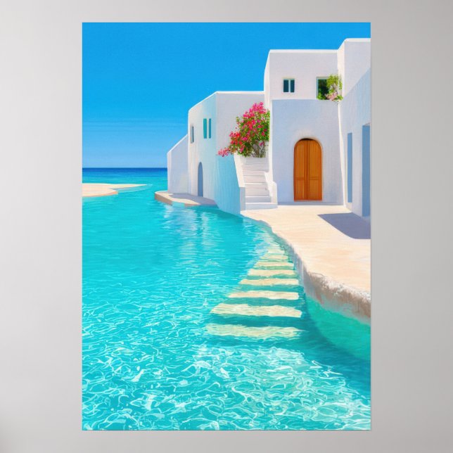 Poster Villa idílica na ilha grega com água turquesa (Frente)