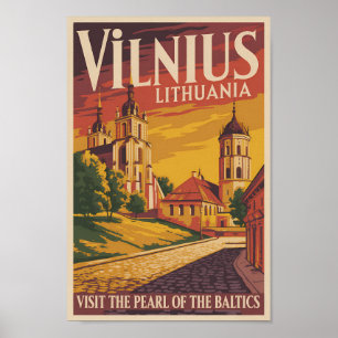 Poster Vilnius Lituânia Ilustração Viagem Arte Vintage