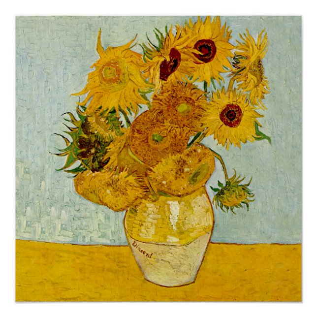 Pôster Vincent Van Gogh 12 Girassóis Impressionista (Frente)