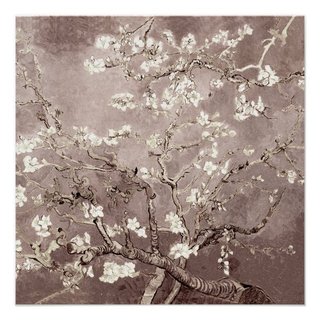Pôster Vincent Van Gogh Almond Blossoms Beige Taupe (Frente)