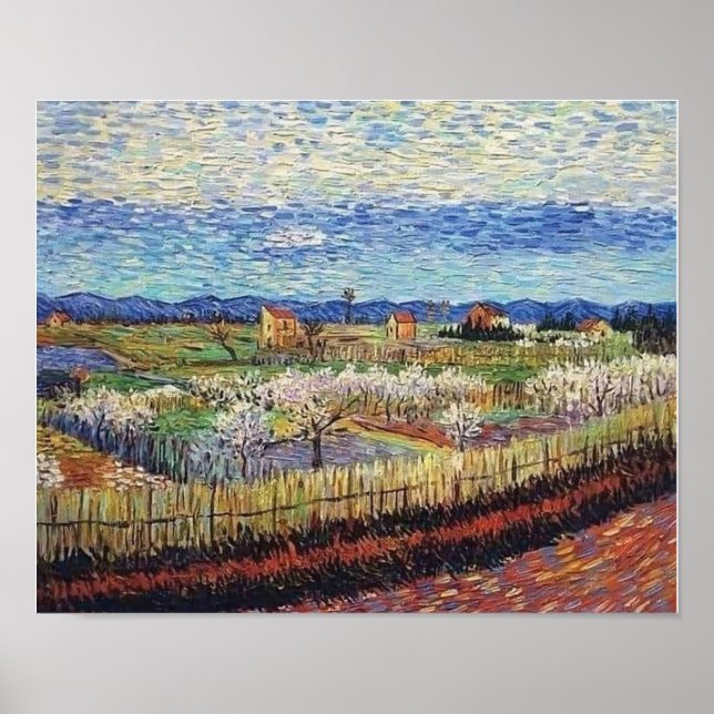 Poster Vincent Van Gogh - Árvores de Pêssego em Flor Arte (Frente)