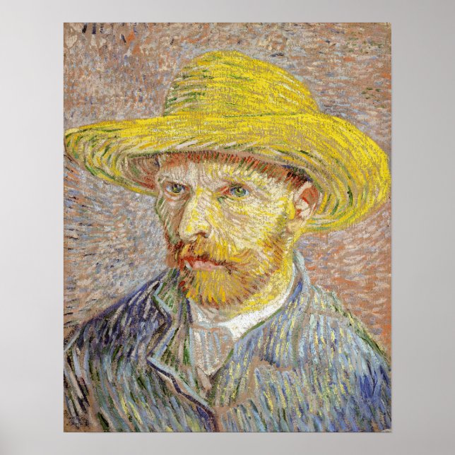 Poster Vincent van Gogh - Autorretrato com chapéu de palh (Frente)