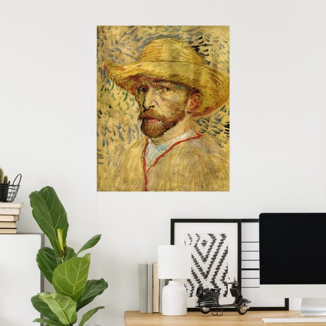 Pôster Vincent van Gogh autorretrato com chapéu de palha (Escritório em casa)