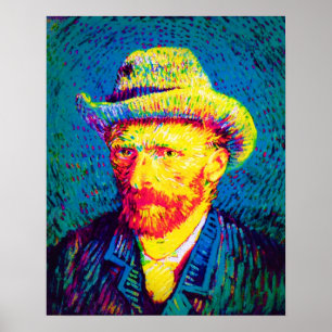 Pôster Vincent Van Gogh - Autorretrato com Chapéu Pop Art