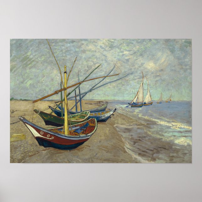Pôster Vincent van Gogh - Barcos de Pesca na Praia (Frente)
