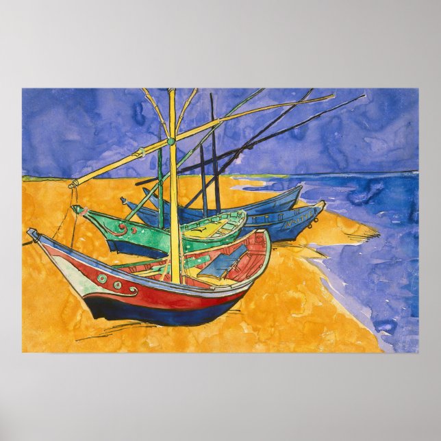 Poster Vincent van Gogh - Barcos de Pesca na Praia (Frente)