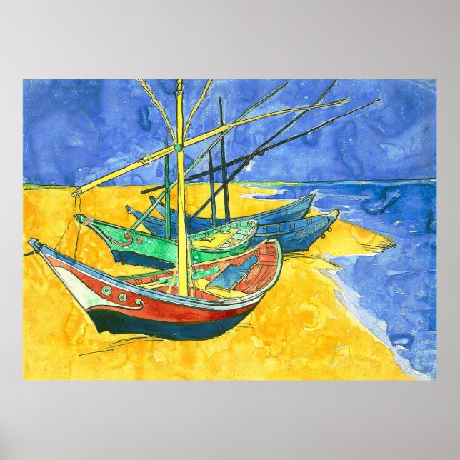 Poster Vincent van Gogh Boats em Saintes-Marie watercol (Frente)