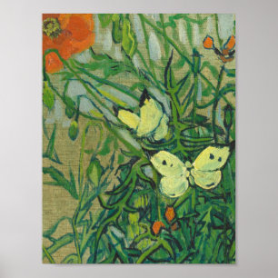 Poster Vincent Van Gogh - Borboletas e papoilas