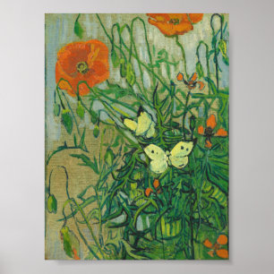 Poster Vincent Van Gogh - Borboletas e papoilas