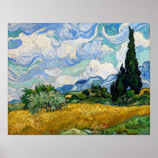 Poster Vincent Van Gogh - Campo de Trigo com Cipras (Frente)