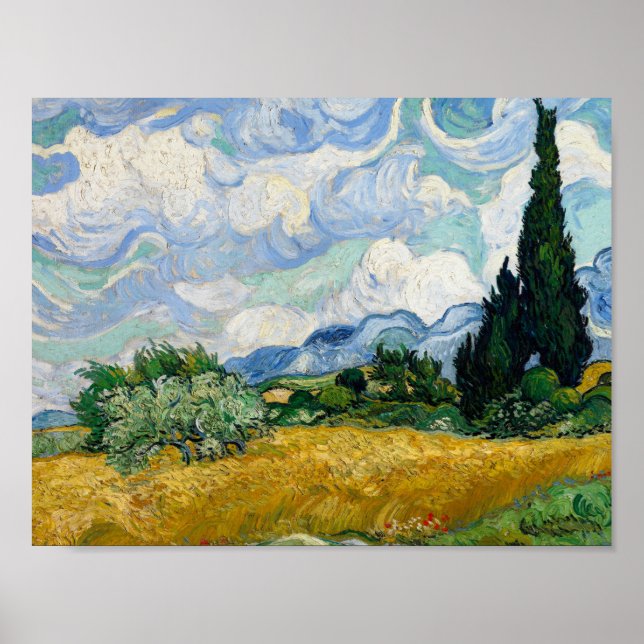 Poster Vincent van Gogh - Campo de Trigo com Cipras (Frente)