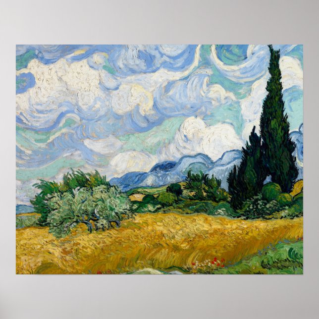 Poster Vincent van Gogh - Campo de Trigo com Cipras (Frente)