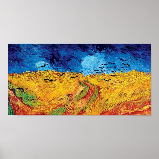 Poster Vincent Van Gogh - Campo de trigo com Corvos Negro (Frente)