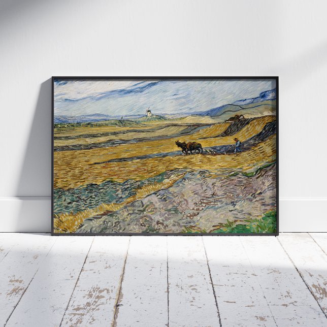 Poster Vincent Van Gogh, Campo fechado com Plowman (Criador carregado)