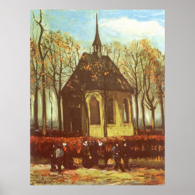 Poster Vincent van Gogh - Capela em Nuenen, Churchgoers (Frente)