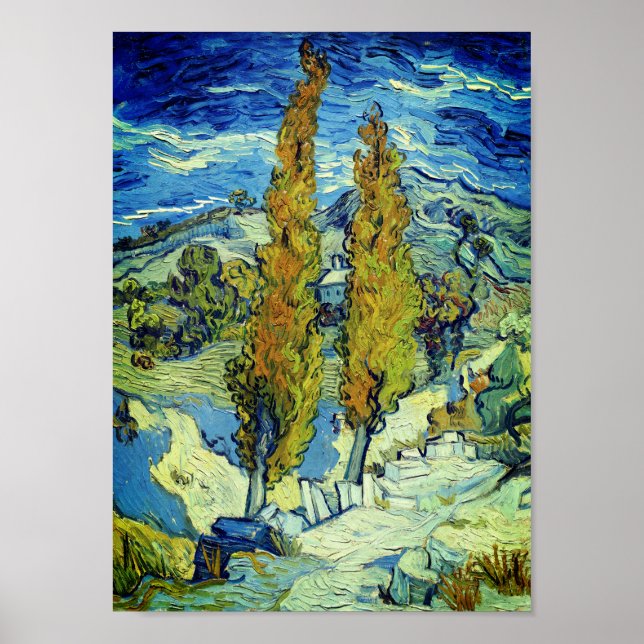 Poster Vincent Van Gogh Dois Poplars em Santo-Rémy (Frente)