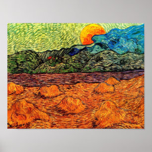 Poster Vincent van Gogh - lua da ascensão da paisagem da