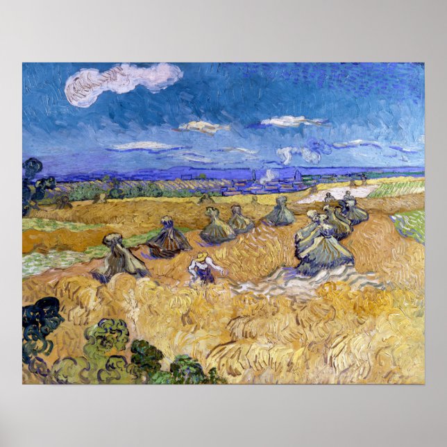Poster Vincent van Gogh - Medas de Trigo com Ceifeiros (Frente)