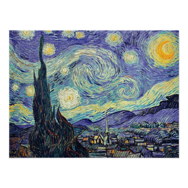 Pôster Vincent Van Gogh Na Noite Estrelada (Frente)
