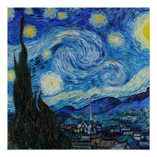 Pôster Vincent Van Gogh Na Noite Estrelada
