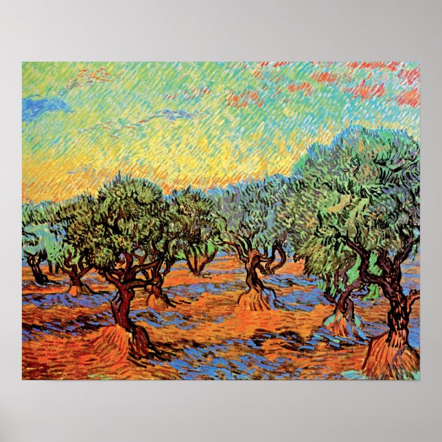 Pôster Vincent Van Gogh - Olival com Céu Alaranjado (Frente)
