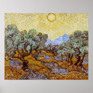 Poster Vincent van Gogh - Oliveiras, céu amarelo e sol