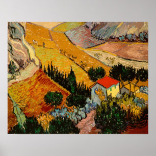 Poster Vincent van Gogh - Paisagem, Casa e Plowman
