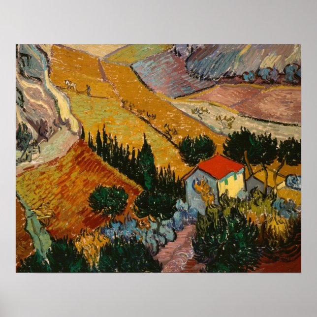 Poster Vincent van Gogh | Paisagem com House & Plowman (Frente)