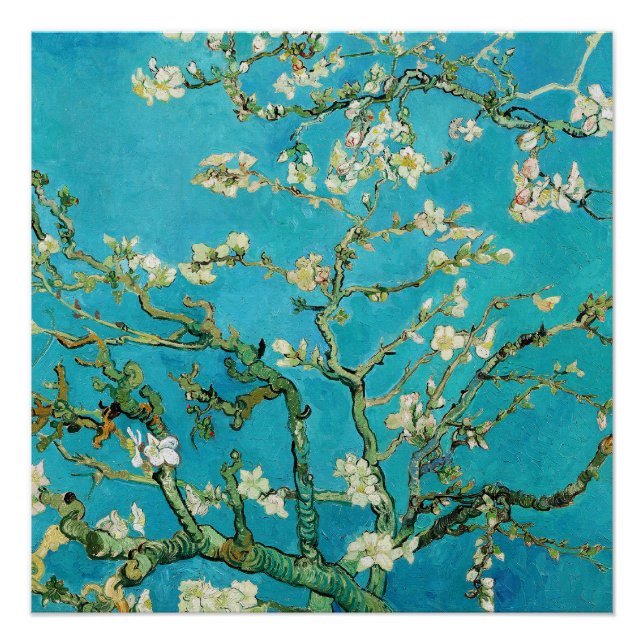 Pôster Vincent Van Gogh pintando Flores de Amendoeira (Frente)