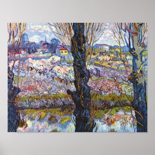 Poster Vincent Van Gogh – Pomar em Flor Com Álamo (Frente)