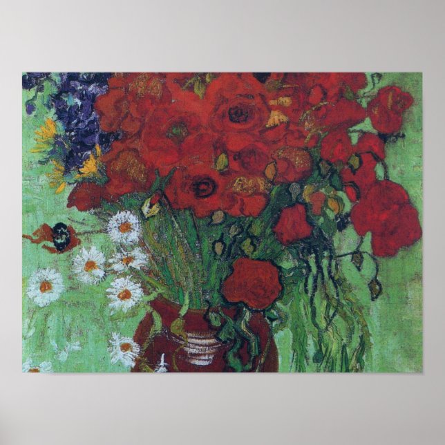 Poster Vincent Van Gogh - Poppies vermelhos e margaridas (Frente)