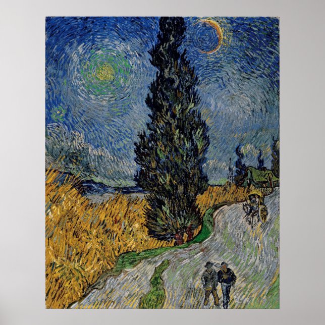 Poster Vincent Van Gogh Road com a Cypress & Star Paintin (Frente)