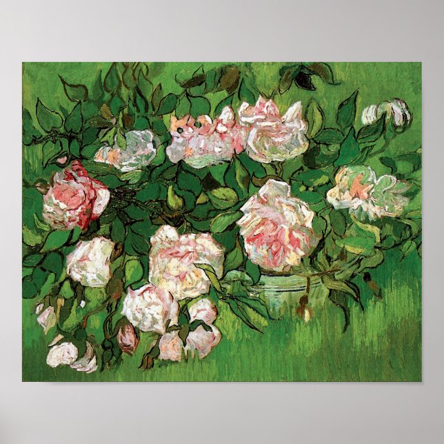Poster Vincent Van Gogh - Rosas Rosa Ainda Vidas - Belas  (Frente)